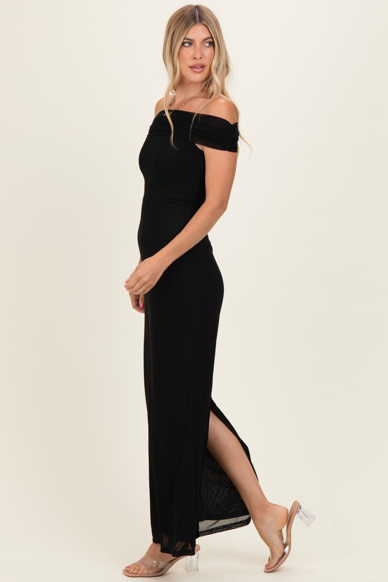 off shoulder mesh maxi dress Black Off Shoulder Mesh Maxi Dress