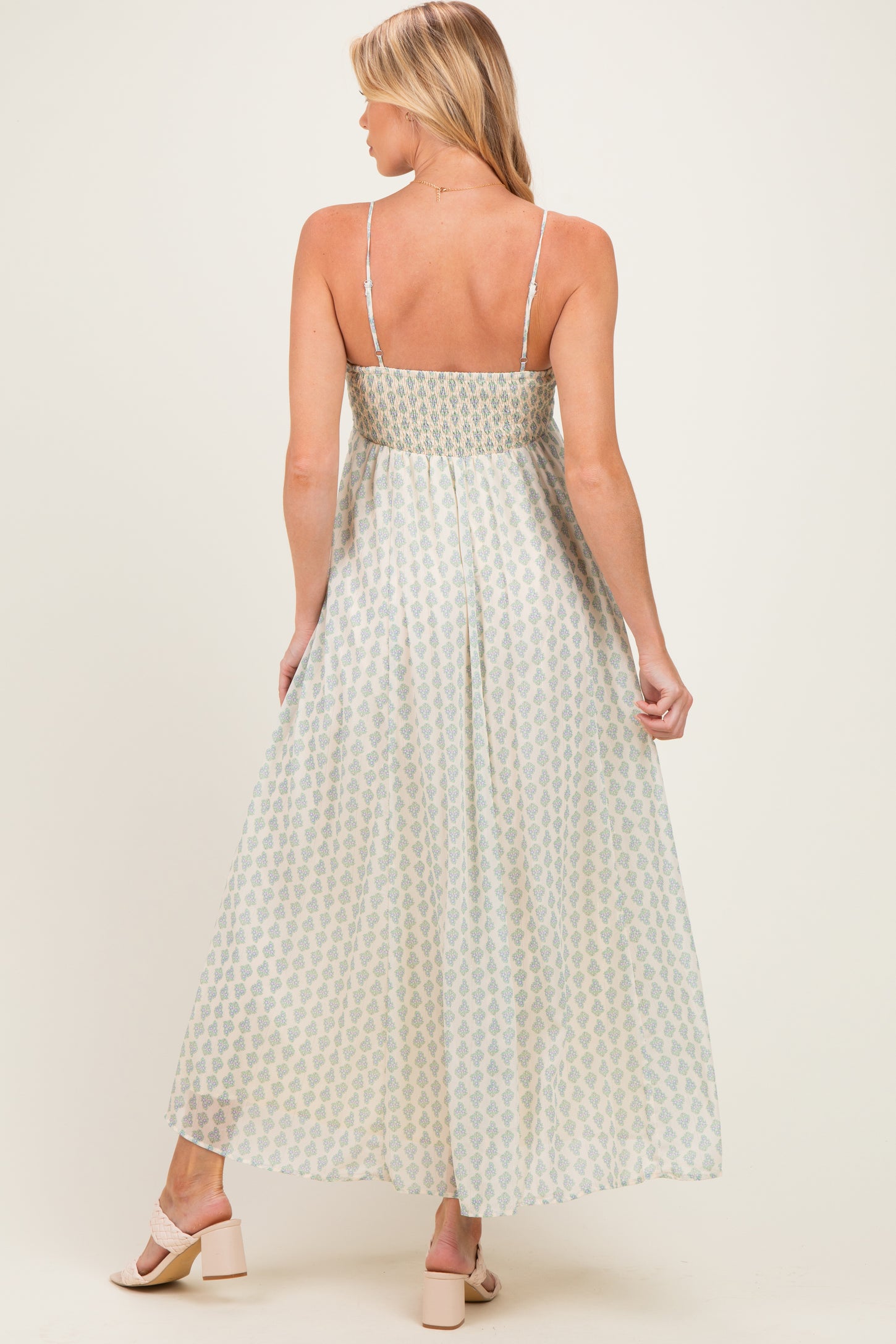 Green Floral Crochet Bodice Maternity Maxi Dress