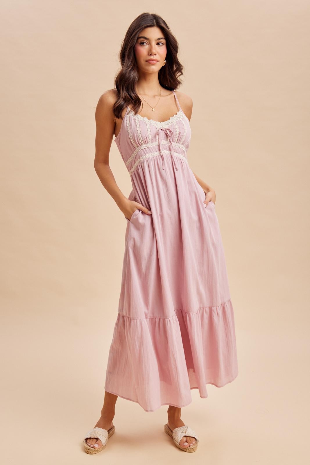 Pink Lace Accent Maxi Dress – PinkBlush