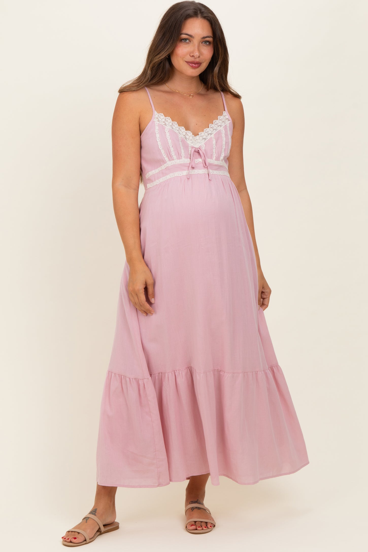 pink lace maternity maxi dress Maternity Off Shoulder Ruffle Sleeve Lace Women's Gown Maxi Photography Dress (Pink Carnation, Small) at Amazon Women's Clothing store