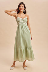 Moss Green Lace Accent Maxi Dress