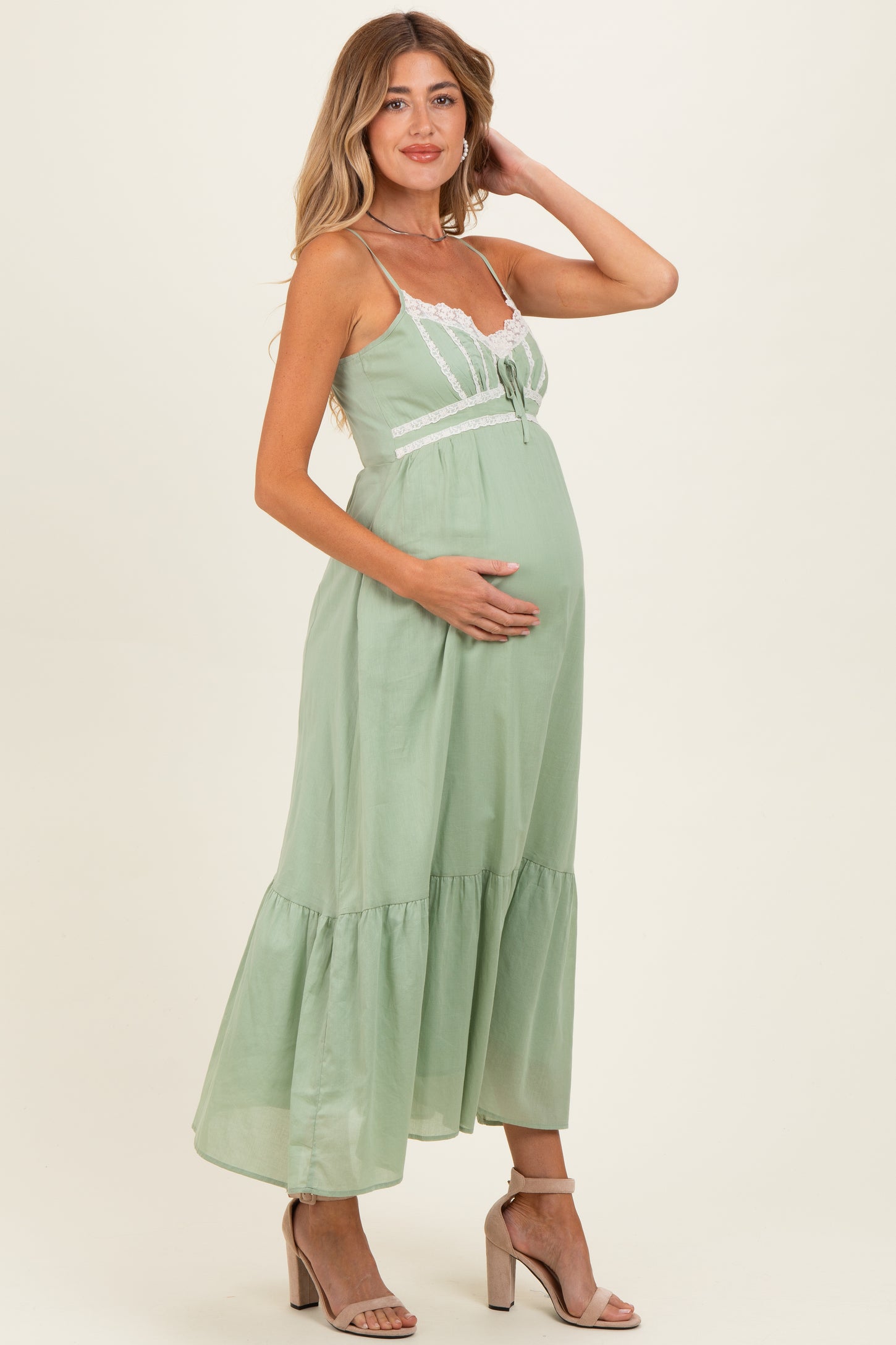 slim fit dress slacks Faith Maxi Dress ~ Moss Green Luxe Satin Xs