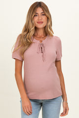 Blush Waffle Knit Lace-Up Maternity Top