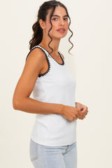 White Stitch Detail Sleeveless Top