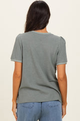 Olive Waffle Knit Lace-Up Top