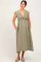 Olive Gingham Twist Front Maternity Midi Dress