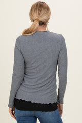 Charcoal/Black Ribbed Long Sleeve Twofer Top