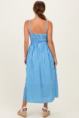 Blue Striped Smocked Midi Dress