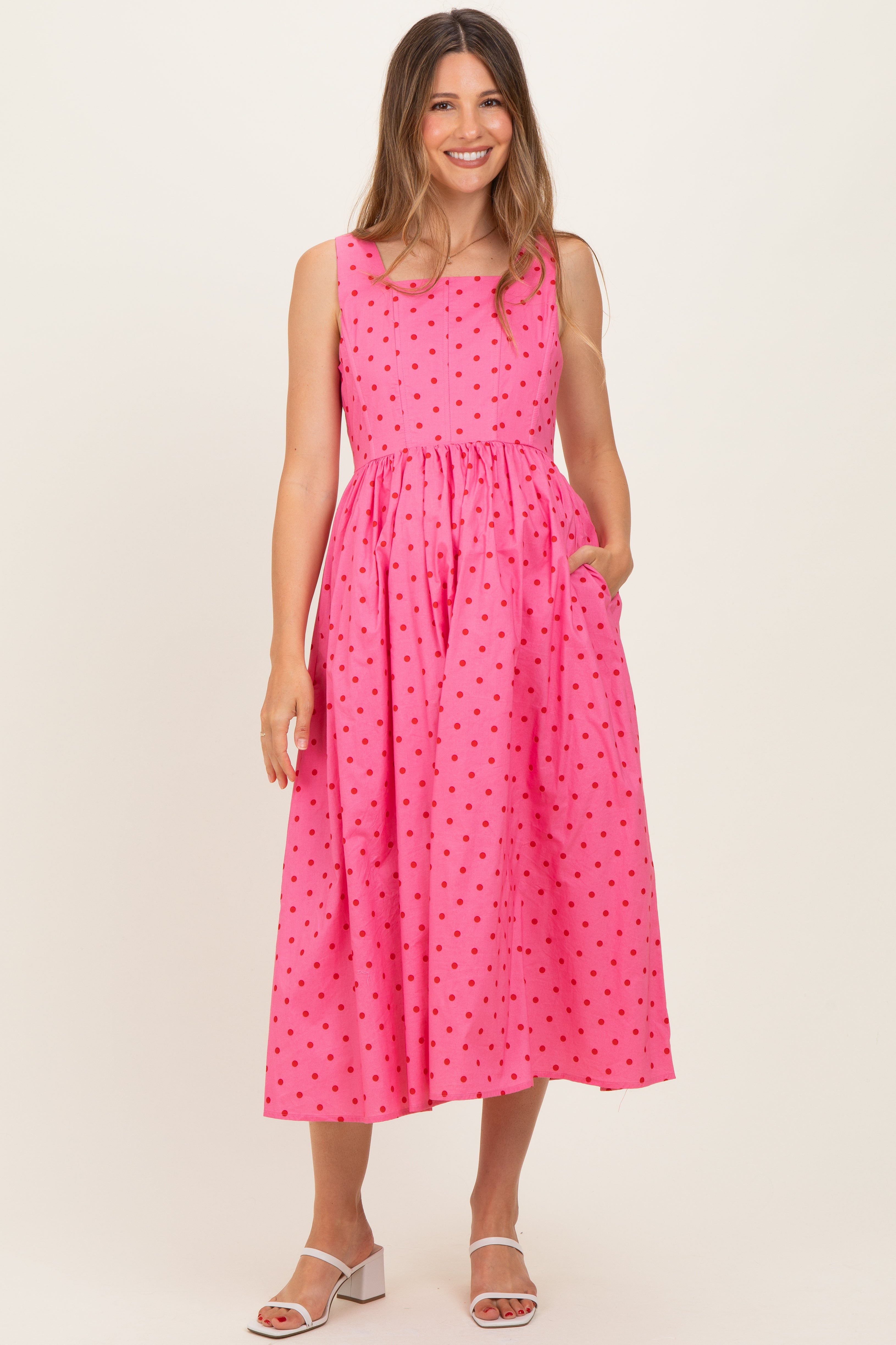 pink polka dot maternity dress Pink Polka Dots Maternity Robe