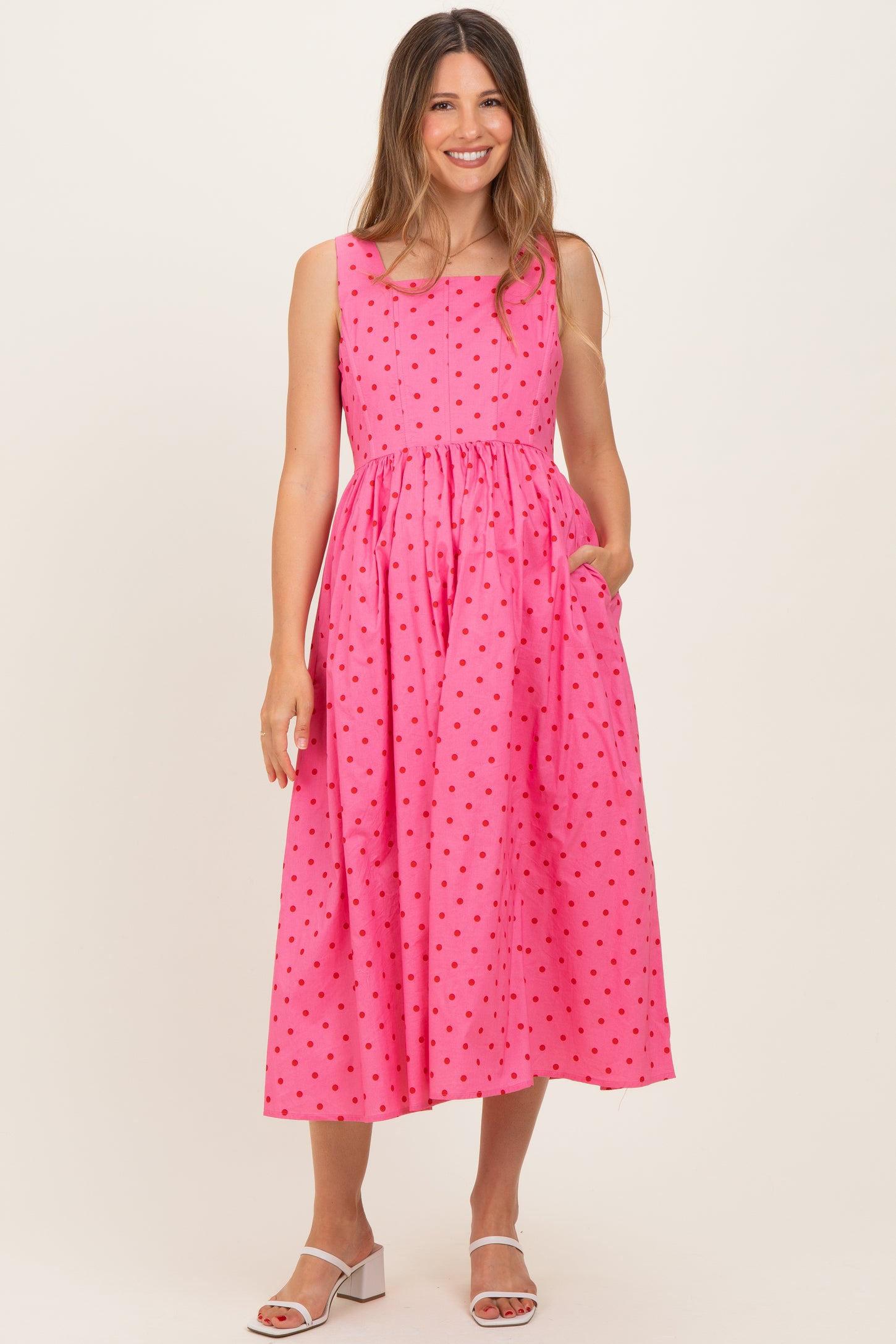 pink sleeveless maternity dress PinkBlush Pink Sleeveless Ruched Fitted Maternity Dress