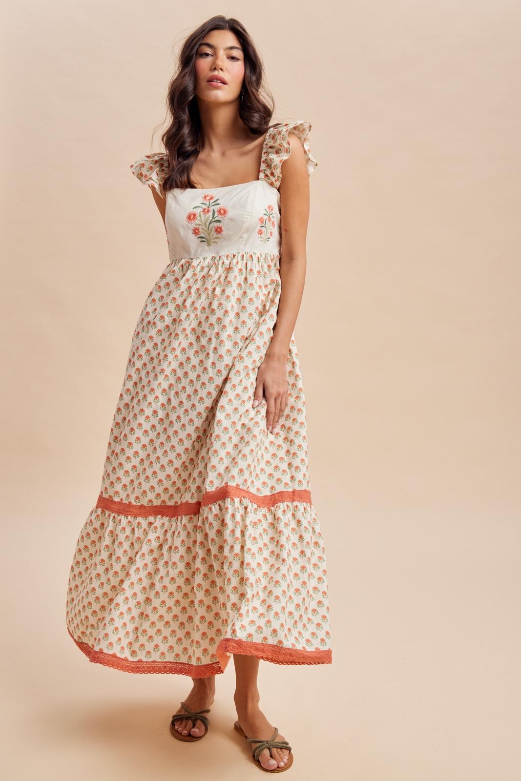 flower embroidered maxi dress Floral Embroidered Maxi Dress