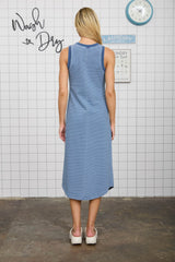 Blue Striped Sleeveless Midi Tank Dress