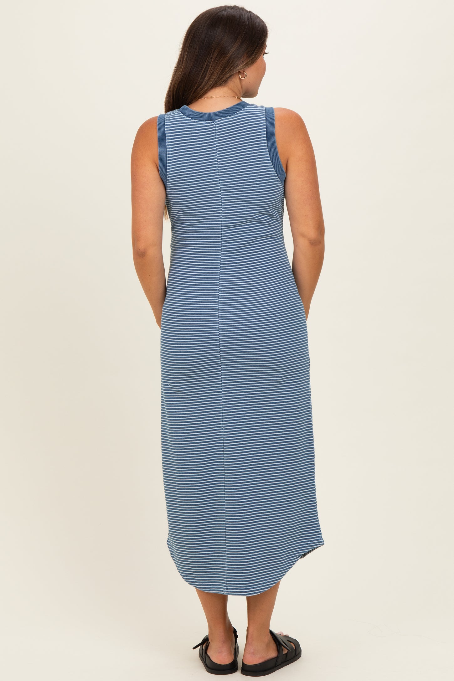 sleeveless midi tank dress Blue Striped Sleeveless Midi Tank Dress