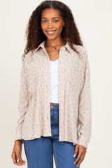 Oatmeal Floral Textured Knit Maternity Shirt Jacket