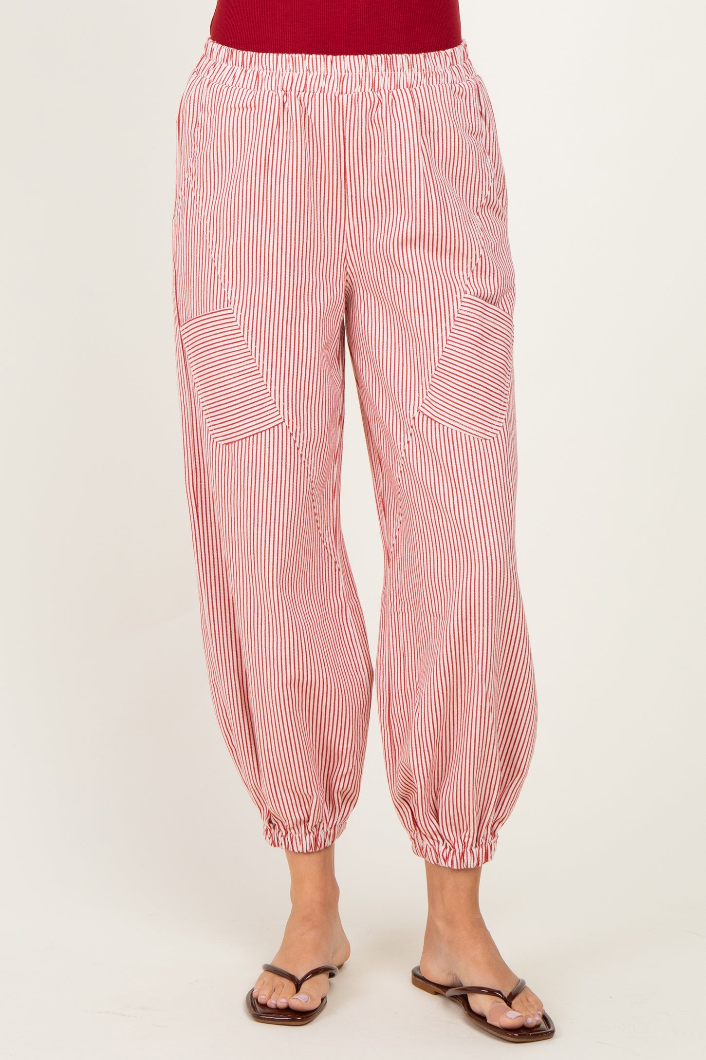 Red Striped Patch Pocket Pants