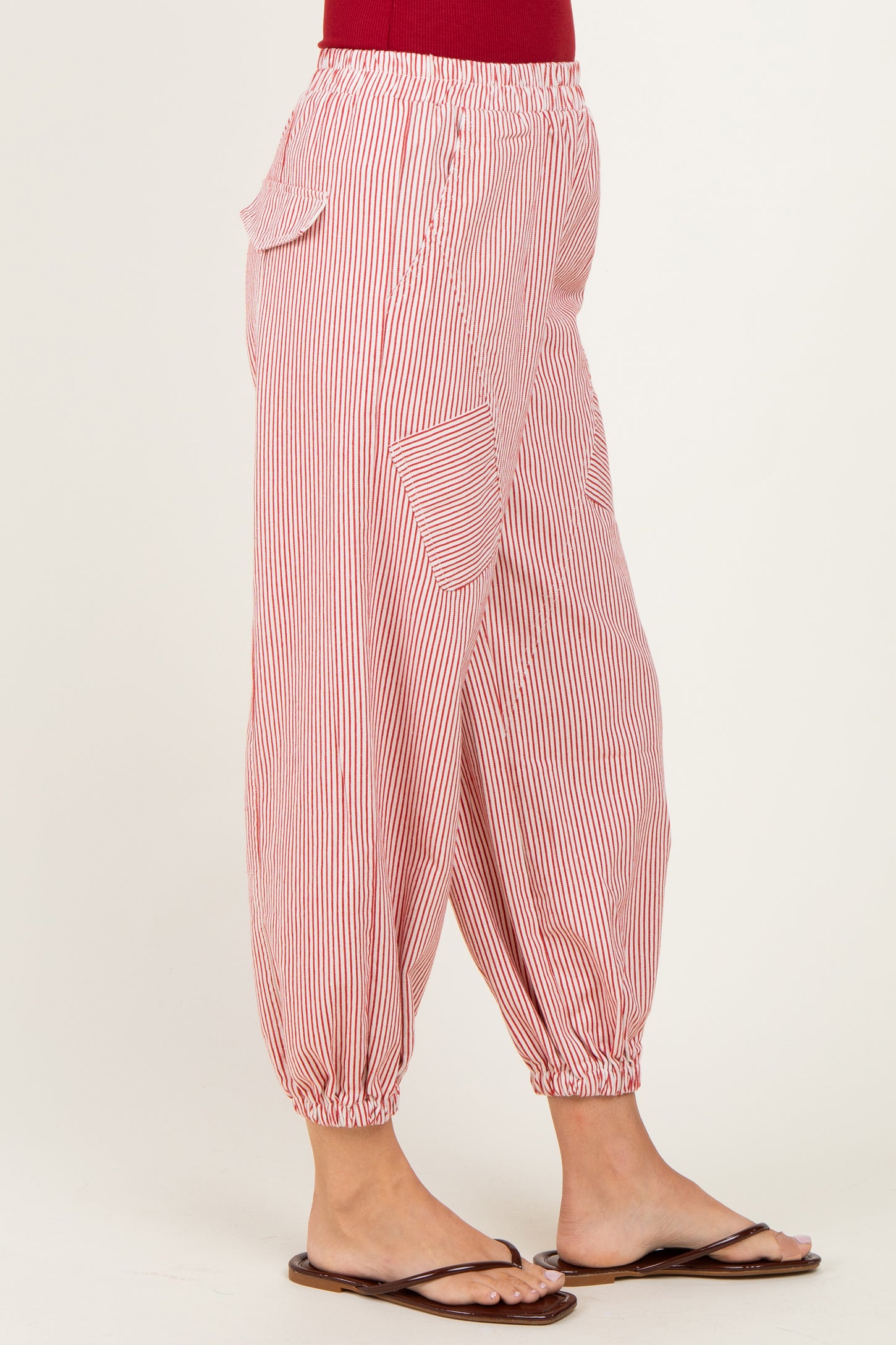 Red Striped Patch Pocket Pants