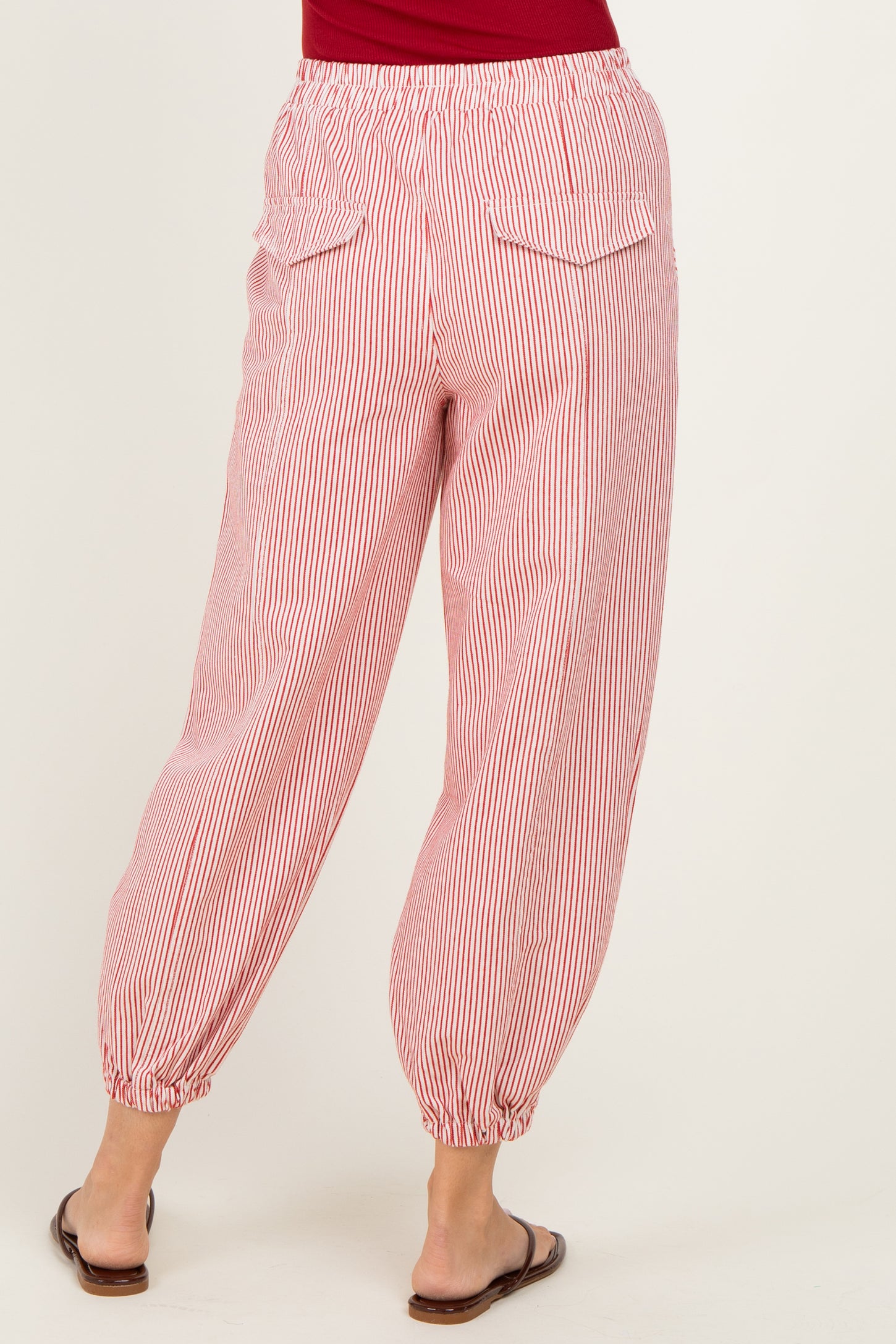 Red Striped Patch Pocket Pants