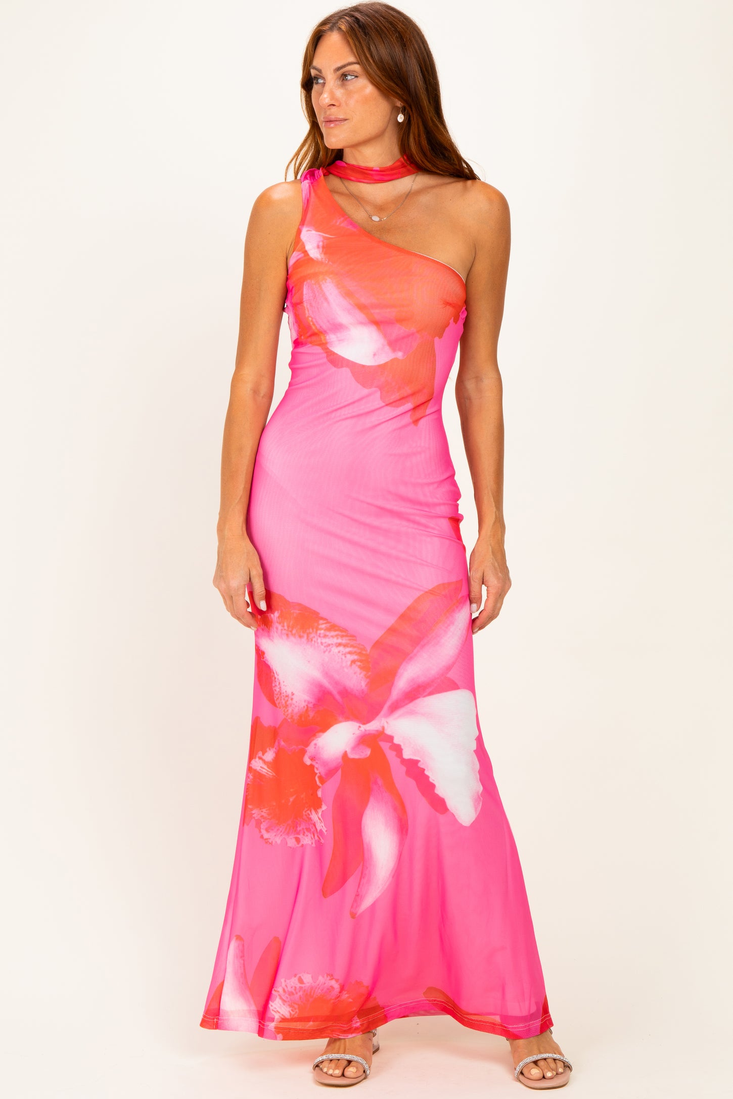 Pink Floral Neck Scarf Maxi Dress – PinkBlush