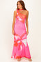 Pink Floral Neck Scarf Maxi Dress