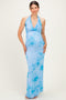 Light Blue Floral Cowl Maternity Maxi Dress