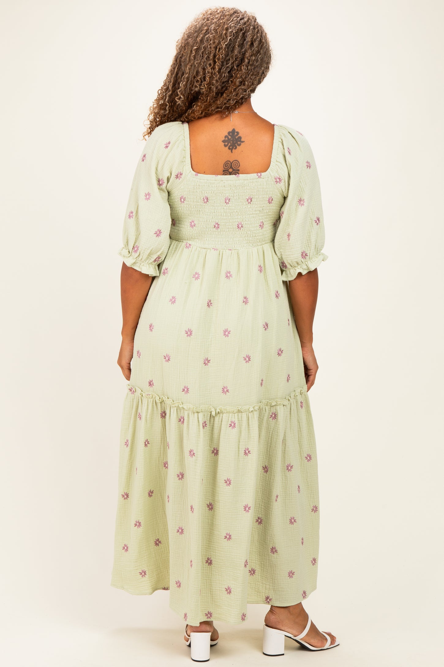 Mint Floral Smocked Puff Sleeve Plus Maxi Dress – PinkBlush