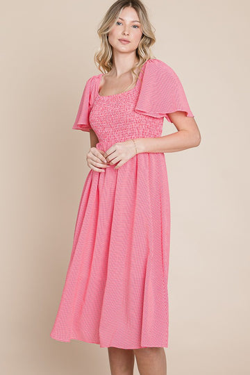 Red Gingham Smocked Midi Dress