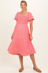 Red Gingham Smocked Maternity Midi Dress