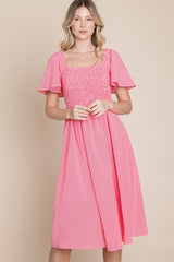 Red Gingham Smocked Maternity Midi Dress