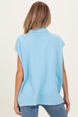 Light Blue Pigment Dye Sleeveless Polo Oversized Maternity Top