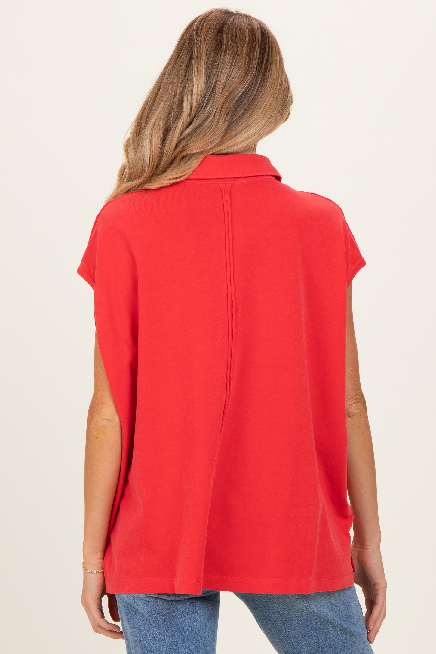 Red Pigment Dye Sleeveless Polo Oversized Maternity Top