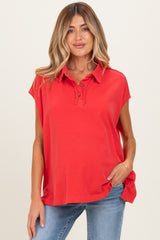 Red Pigment Dye Sleeveless Polo Oversized Maternity Top