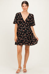 Black Floral Puff Sleeve Maternity Dress