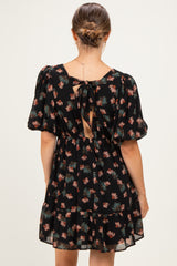 Black Floral Puff Sleeve Maternity Dress