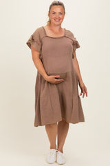 Mahogany Washed Double Gauze Tiered Maternity Plus Dress