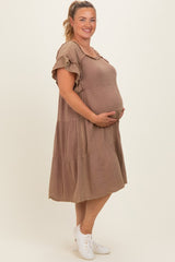 Mahogany Washed Double Gauze Tiered Maternity Plus Dress