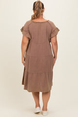 Mahogany Washed Double Gauze Tiered Maternity Plus Dress