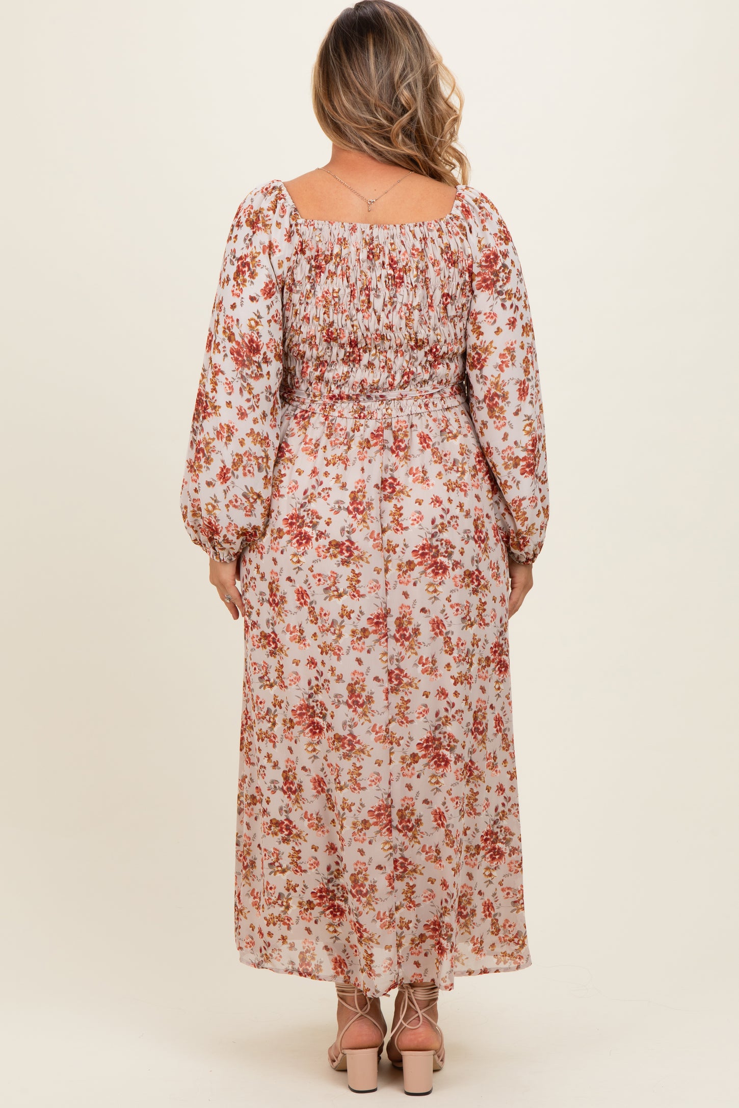 Cream Floral Square Neck Front Tie Maternity Plus Midi Dress