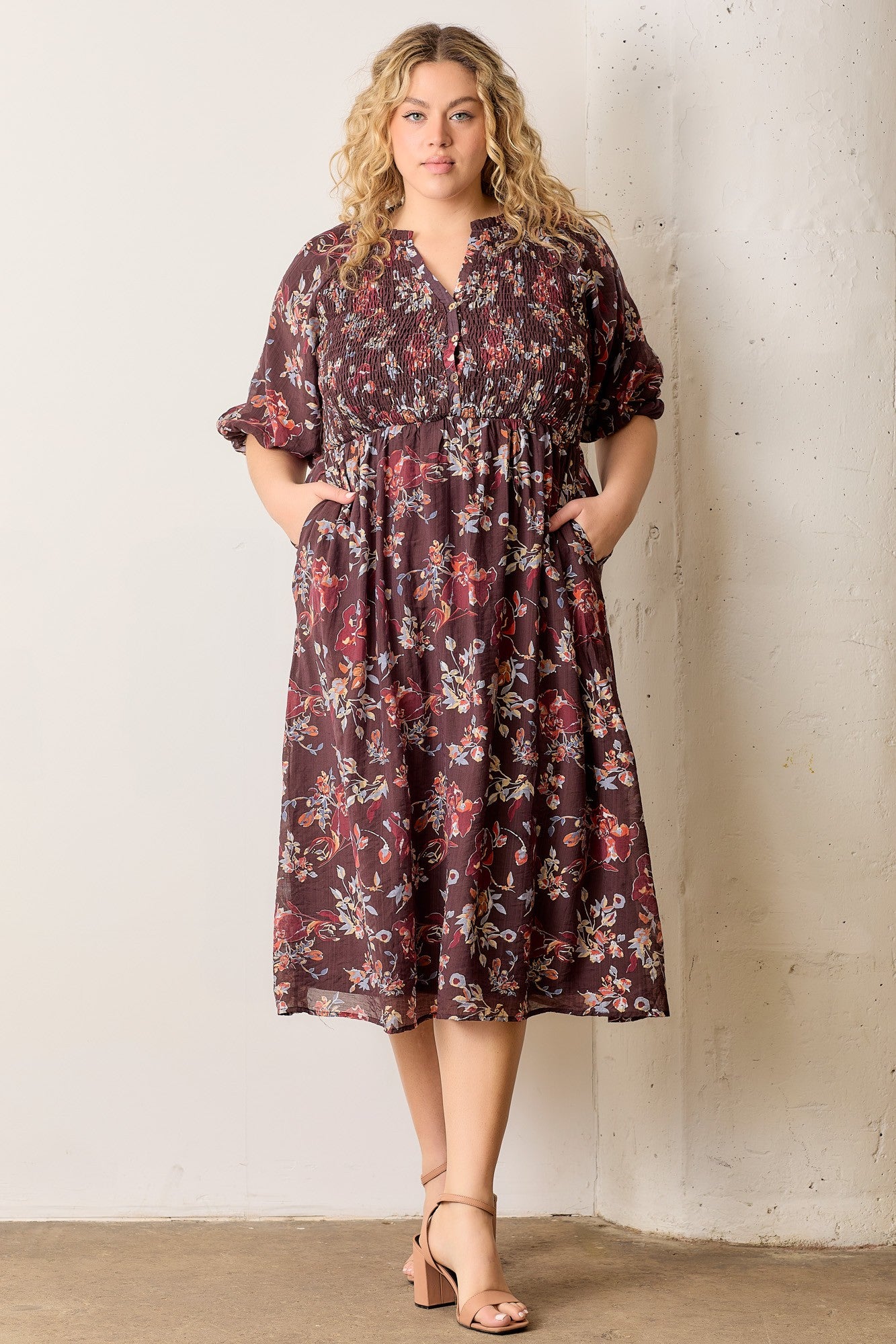 brown midi dress plus size Floral Smocked Button Down Jennifer Lopez celebrates 46th Red Floral Product description Colour:FLOATY BLUE