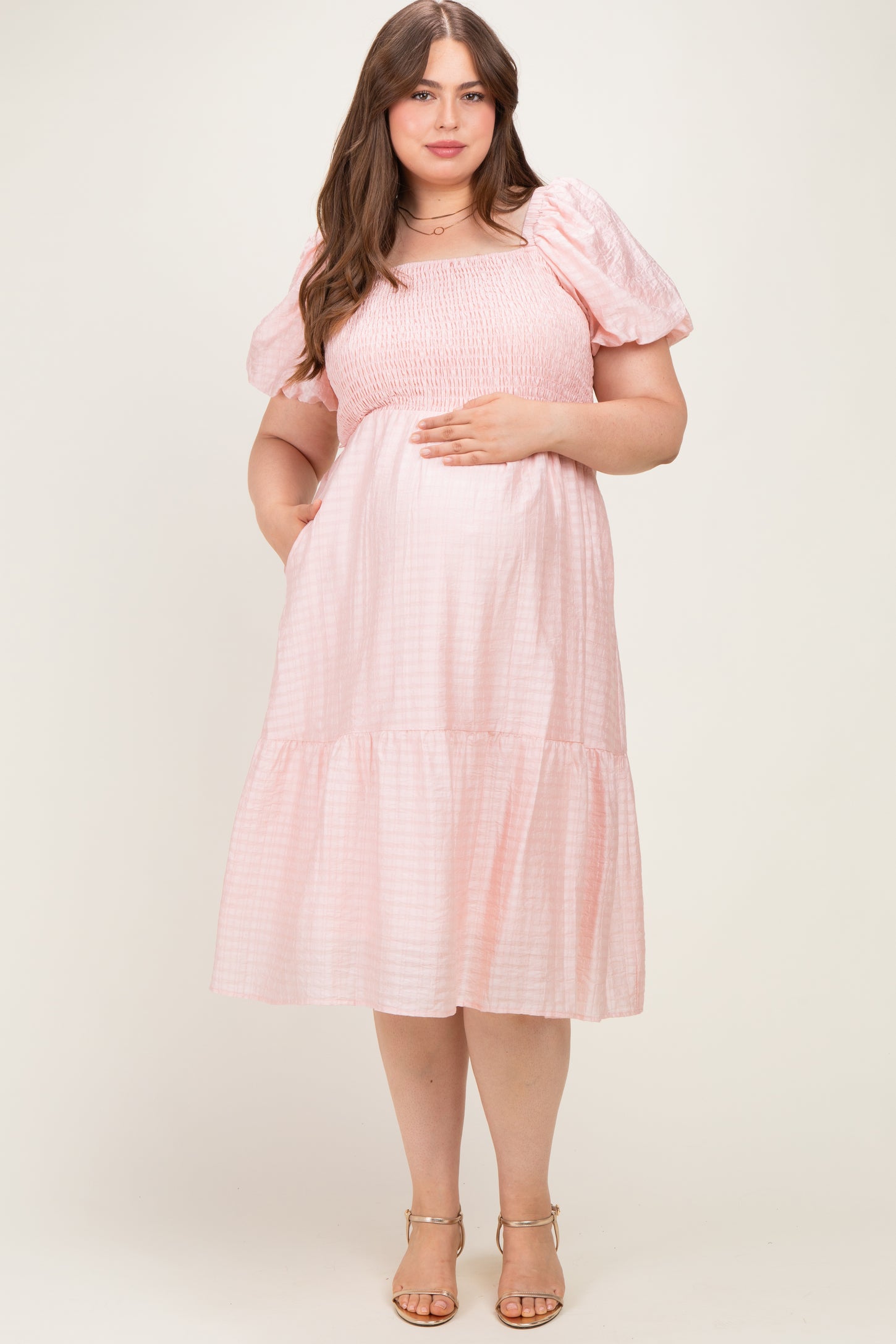 Blush Textured Woven Smocked Maternity Plus Maxi Dress – PinkBlush