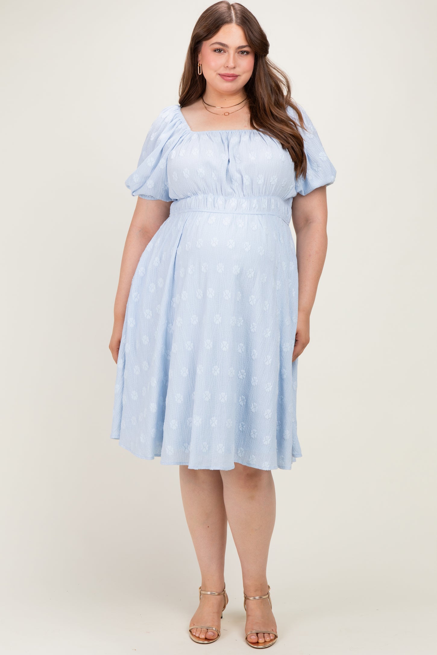 Dusty Blue Jacquard Maternity Plus Midi Dress