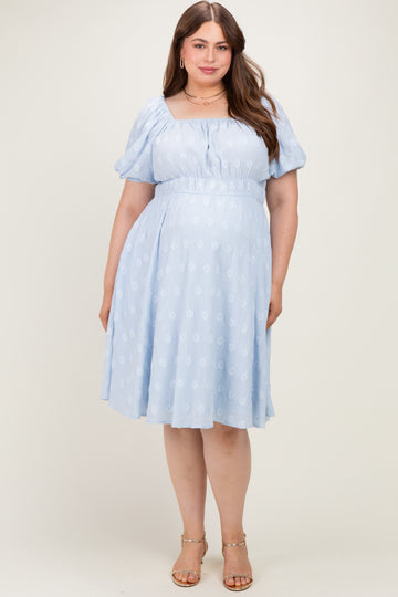 Dusty Blue Jacquard Maternity Plus Midi Dress