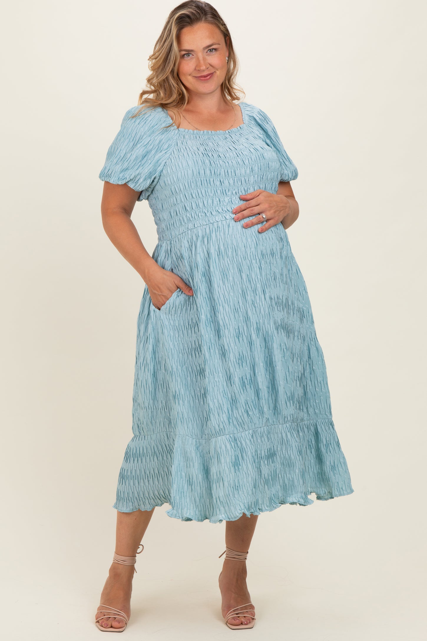 Dusty Blue Textured Woven Maternity Plus Maxi Dress Dusty Blue Textured Woven Maternity Plus Maxi Dress