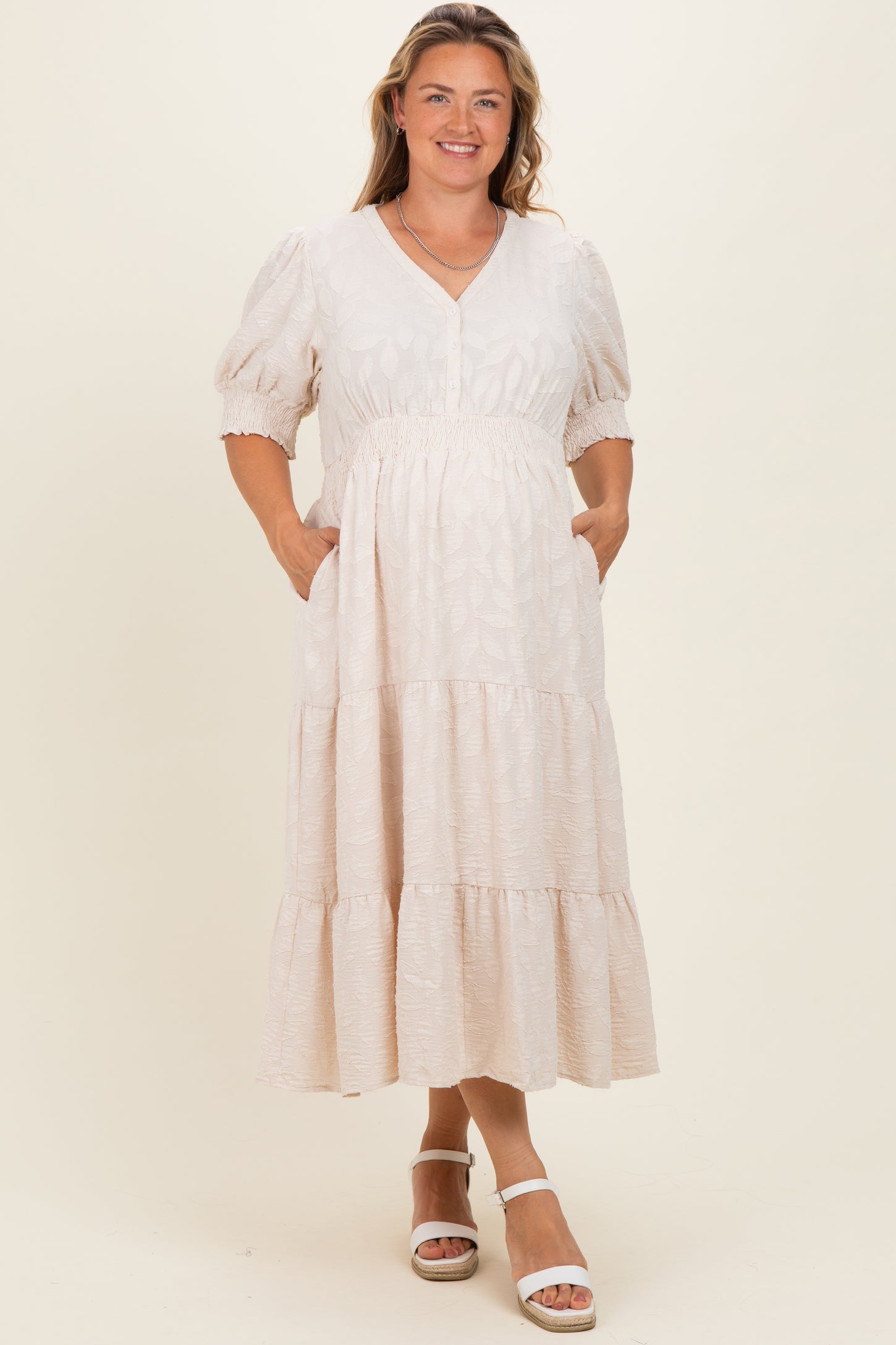 cream knit maternity dress Cream Sweater Knit Bell Sleeve Back Cutout Maternity Maxi Dress