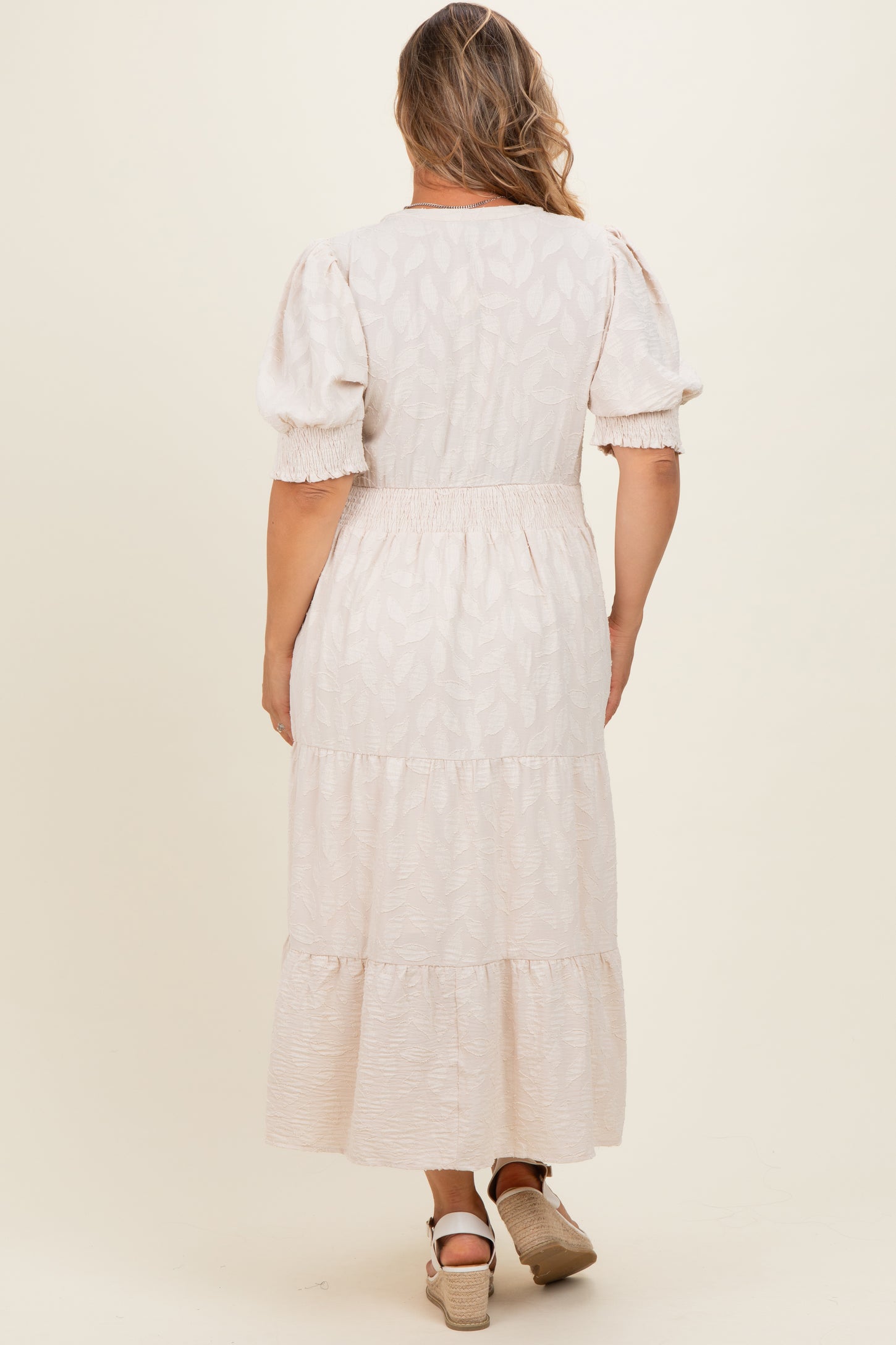cream knit maternity dress Cream Sweater Knit Bell Sleeve Back Cutout Maternity Maxi Dress
