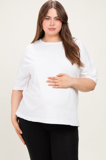 White Vintage Wash Exposed Seam Maternity Plus T-Shirt