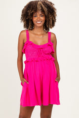 Hot Pink Embroidered Ruffle Accent Maternity Romper