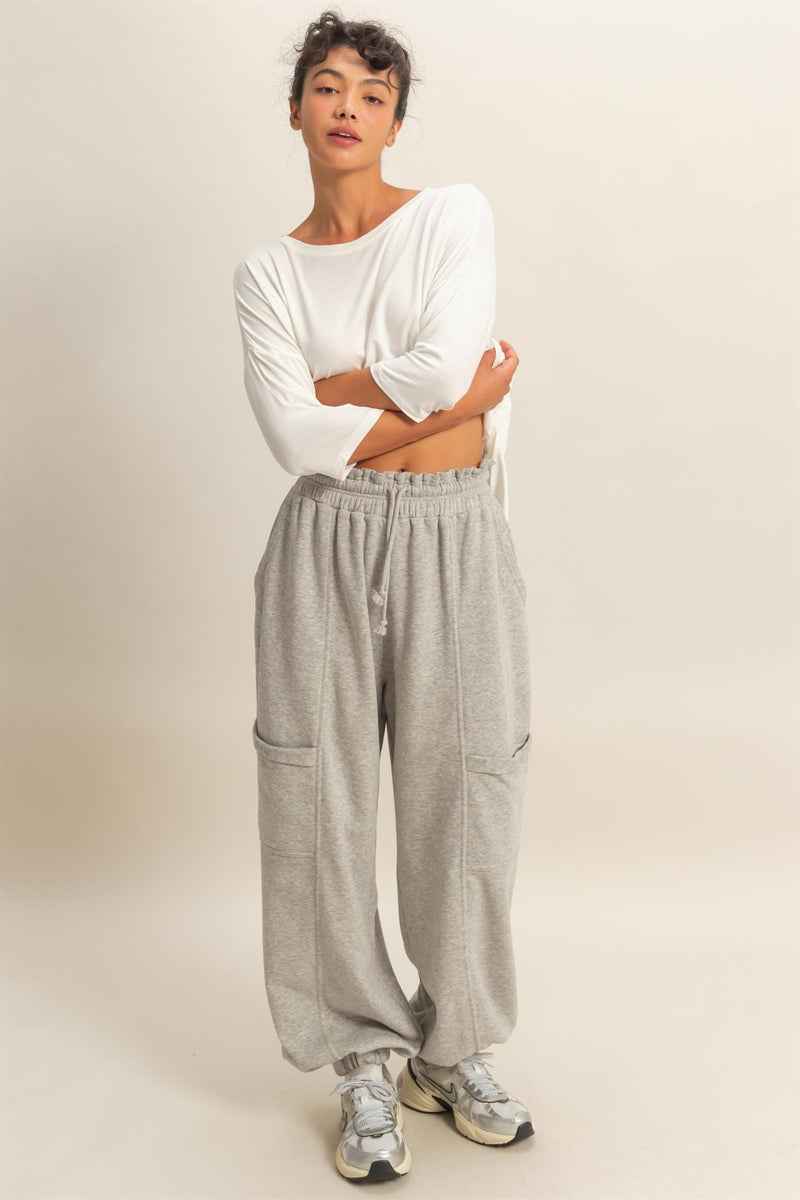 パンツ SUPER FINE DRY RUFFLE BAGGY PANTS Heather Gray Ruffle Waist Burnout Jogger Pants – PinkBlush