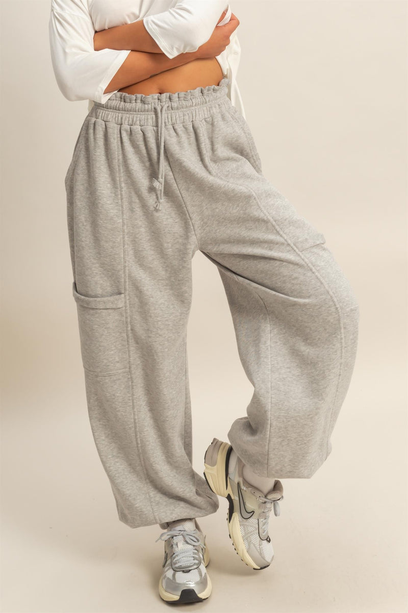 Heather Gray Ruffle Waist Burnout Jogger Pants – PinkBlush