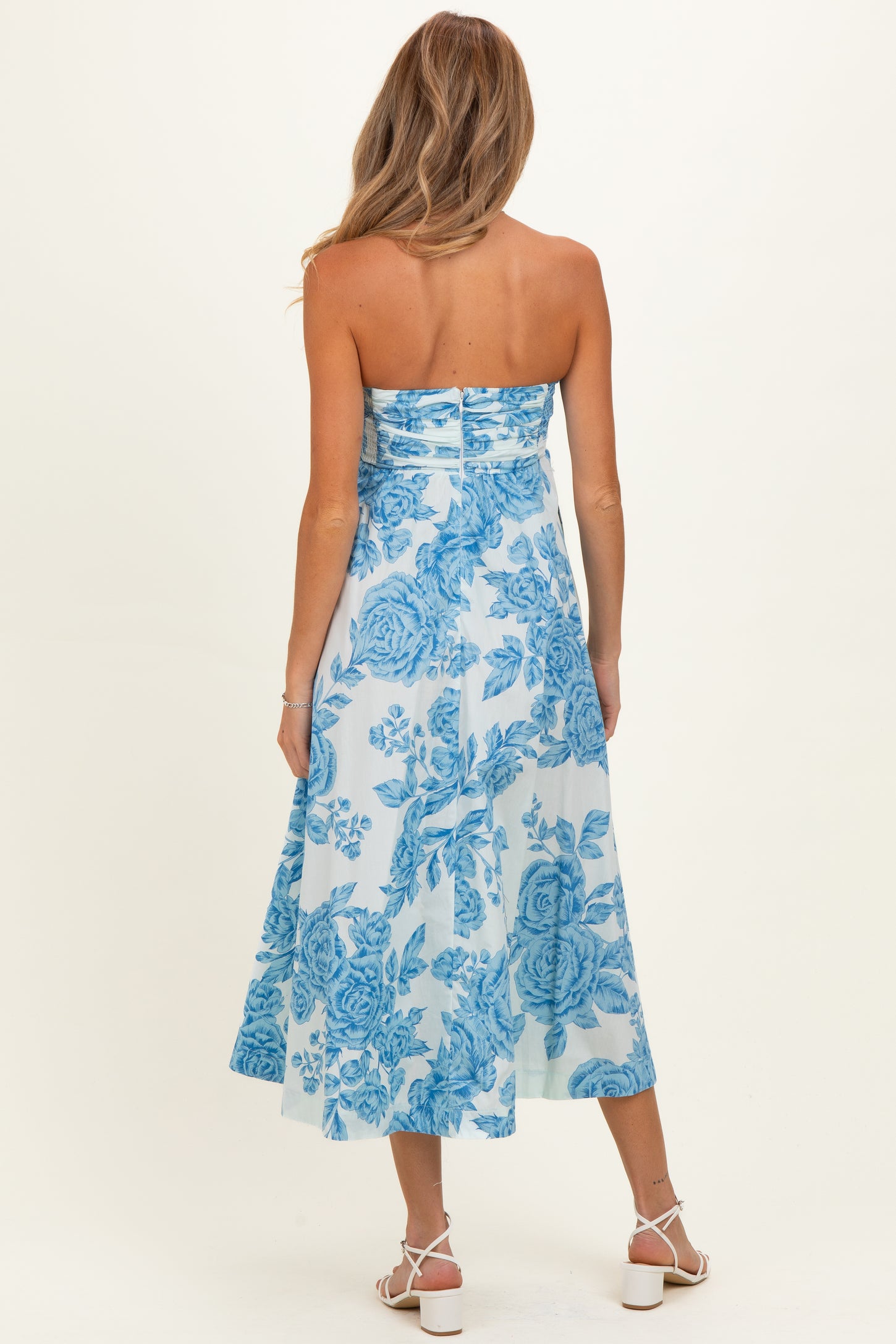 blue strapless maternity dress Strapless Tiered Maternity Dress In Light Blue - Avishag Arbel