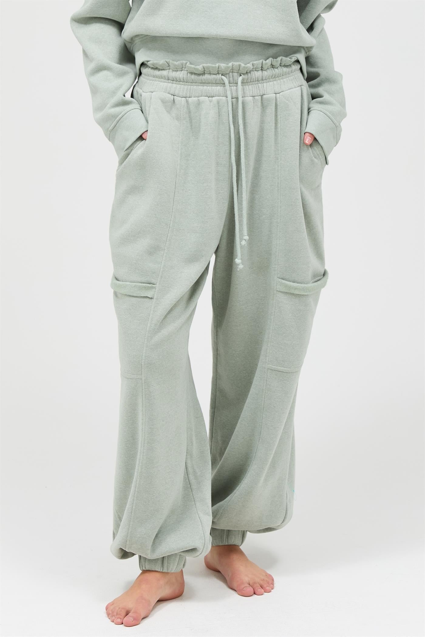 Sage Ruffle Waist Burnout Maternity Jogger Pants